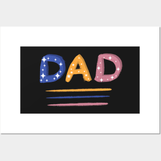 Colorful Dad hand-drawn Lettering on Blue Posters and Art